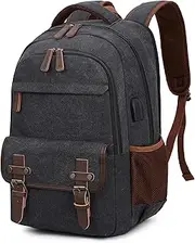 [YANHUAKEKE] Canvas travel Laptop Backpack for Men Women,Work backpack Fits 15.6 Inch Laptop, Bookbag with USB Charging Port