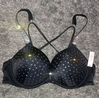 VS rhinestone studded strappy bombshell push up swim top NEW 34c Black