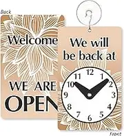 Two Sided Be Back Clock Sign - “Will Be Back/Welcome We are Open” - Business Hour Sign | 7.75" x 4.75" PVC Plastic - Waterproof, Tear-Proof