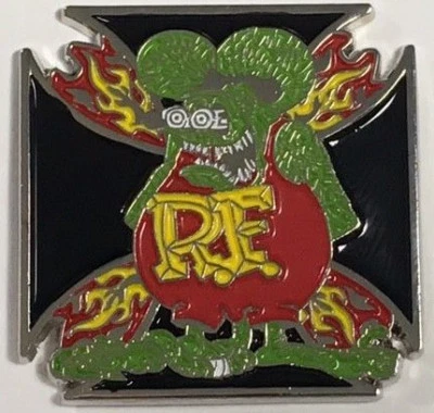 Rat Fink Maltese/Iron Cross and Flames lapel/hat pin badge D040303