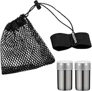 Camping Salt & Pepper Shaker Set | 2X Small Stainless Steel Seasoning Bottles with Lids | Travel-Friendly Salt Containers with Storage Bag for Outdoor Cooking, BBQ, Picnics, Hiking & Portable