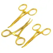 AA Pro: 3 Pcs 3.5" Mosquito Hemostat Forceps, Locking Clamp, Curved Full Gold