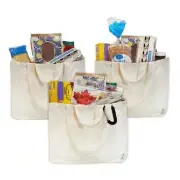 Bagify XL 3-Pack Reusable Tote Canvas Grocery Bags with Bonus Carabiner Hook