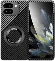 [Jarttarn] Compatible with Google Pixel 9 Pro Fold Case, Slim Hard PC Case [Compatible with Mag-Safe] Carbon Fiber Magnetic Cover with Stand for Google Pixel 9 Pro Fold (Black Silver)