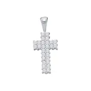 14k White Gold Round Diamond Simple Cross Religious Pendant 1/4 Cttw