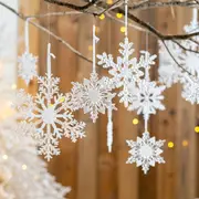 5Pcs Clear Acrylic Christmas Snowflake Decor Xmas Tree Hanging Ornaments
