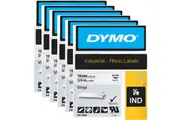 Dymo 18445 Rhino Industrial Tape Vinyl 19mm Black On White Pack 6 BULK