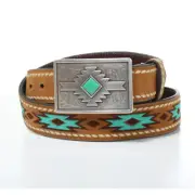 Women's Ariat Leather AZTEC EMBROIDERED BELT w/ Buckle Turquoise stone 4 SIZES!