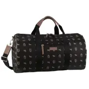 Pierre Cardin Leather/Canvas Print Design Duffel Bag - Black