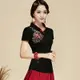 民族風女上衣夏季短袖黑色v領刺繡t恤日常復古改良版中國風 女裝