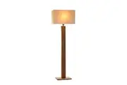 Dionne Modern Elegant Metal Body Wooden Stand Floor Lamp Square Fabric Light Shade - Wood & Creamy White Fabric.