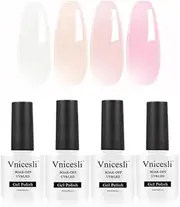 Vnicesli Gel Nail Polish Set of 4 Colors Jelly Milky White Pink Nude Gel Polish Kit Soak Off Transparent Nail Varnish French Manicure Nail Polish Home Salon DIY - Kit 14