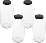 SECFOU 500ml Vintage Glass Water Bottles Square Reusable Drink Bottles Reusable Lids Dairy Drinking Jars Multipurpose for Smoothies Juices Milk
