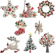 2024 Christmas Brooch Pin 8 Pieces Christmas Brooch Jewelry Breast Pin Snowman Christmas Tree Christmas Stocking Elk Santa Brooch Pins Christmas Decor