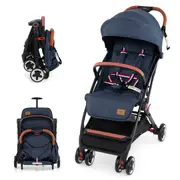 Costway Folding Stroller & Pushchair Pram w/Adjustable Backrest & Footrest & 5-Point Harness Blue