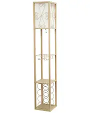 Lalia Home Floor Lamp Etagere Organizer Storage Shelf And Wine Rack With Linen Shade