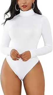 [ZPLxi] Women’s Long Sleeve Bodysuit Basic Stretchy Top High Neck Slim Fit Jumpsuit