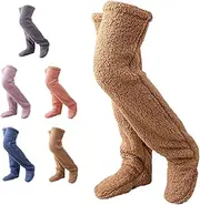 [Reovyck] Plush Warmth Long Socks,Teddy Legs Long Socks for Women,Over Knee High Fuzzy Socks,Knee High Slippers Socks Fuzzy Socks (Brown,One Size)