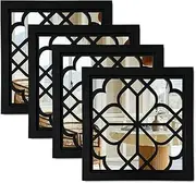 ZEXUIRU Set of 4 Wooden Rustic Square Wall Mirror Vintage Style Decorative Entry Mirror Farmhouse Wall Decoration for Living Room Bedroom Bathroom Kitchen 11.8 * 11.8inch Black…