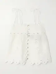 [Farm Rio] Farm Rio - Scalloped Broderie Anglaise Linen Camisole - Off-white - small small Off-white