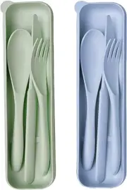 2Set Wheat Straw Travel Utensils Spoon Fork Knife,Wheat Straw Cutlery Portable