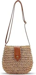 [Bototack] Straw Beach Bag for Women, Small Summer Crossbody Bag with Zipper, Bohemian Weave Handmade Shoulder Handbags for Beach Vocation Holiday