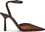 MAIJED Closed Toe Mesh Heels for Women Pointed Toe Ankle Strap Stiletto Heeled Sandals Wedding Evening Dress Pumps Shoes, Mesh Brown, 7