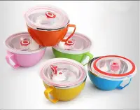 在飛比找Yahoo!奇摩拍賣優惠-韓國 泡麵碗 創意不銹鋼雙層帶蓋手柄泡麵杯拉麵碗湯碗隔熱保鮮