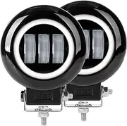 SUFEMOTEC 5 Inch Round 30W Fog Light White 6000K Led Pods White Flood Beam For Car 4x4 Offroad Truck ATV 12V 24V Led Angel Eyes Motorcycle Waterproof Driving Lights (Pack of 2)