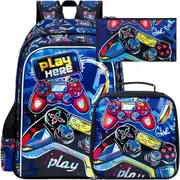 3 Piece Red Game Console Backpack Set For Boys 16 Inch Bookbag Lunch Box Preschool To Elementary