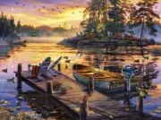 serene Country Sunrise Lake Fishing Deer wildlife ceramic tile mural backsplash