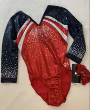 Brand New GK ELITE Leotard GYMNASTIC Red USA Blue SEQUIN BLING Competition AS