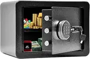 All Steel Safety Box Wall Mountable Fireproof Mini Safe Box Keypad and Key Dual Unlock Methods with Removable Shelf for Home Office Hotel Money Safe
