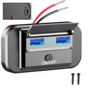 12V-24V Dual USB QC 3.0 Car Boat RV Quick Charger Socket LED Power Outlet Panel