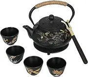 RekRang Longevity Crane Cast Iron Teapot Set Japanese Style Tetsubin Tea Kettle Set with 4 Cups,Removable Infuser and Trivet,Antique Cast Iron Tea Set For Stove 800ml 28Ounce……