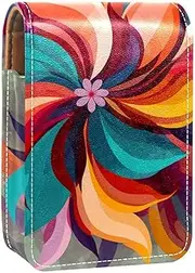 Lipstick Case,Leather Lip Gloss Lipstick Organizer with Mirror,Mini Lipstick Holder Bag,Art Abstract Flower