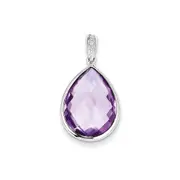 Sterling Silver Rhodium Plated Diamond Amethyst Pendant