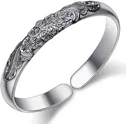 Cuff Bangle Chain Bracelets,925 Sterling Silver Bracelet Vintage Hand Carve Flower Cuff Bangle Chinese Bracelet Ladies Silver Jewellery Birthday Gifts for Sisters Friend Couples Mom