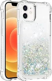 COTDINFOR Compatible with iPhone 12 Mini Case Glitter Liquid Cute Clear Phone Case Floating Quicksand Shockproof Protective Bumper Silicone Soft TPU Case for iPhone 12 Mini 5.4 Inch Love Sliver YB