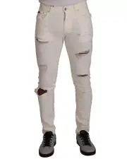 Dolce & Gabbana Men's Ripped Skinny Fit Jeans - White - Pants -Size 46