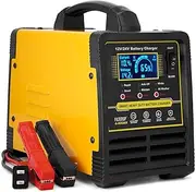 12V 24V Lead-Acid Battery Charger Heavy Duty, 0-15A Smart Automatic Battery Maintainer, Trickle Charger with Repair, Auto Off, Winter Summer Mode, for Car Truck Boat Motorcycle RV Lawn Mower (Yellow)