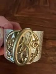 New Hammered Metal bracelet Gypsy style C initial gold silver two tone women