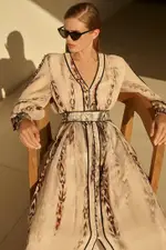 Printed Viscose Floral Border Print Maxi Dress