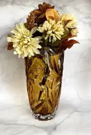 Flower Vase 11" Centerpiece Bud Vase Amber color Bohemian Czech Crystal Glass