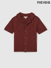 Reiss Paprika Red Filby 13-14 yrs Cotton Blend Diamond Knit Shirt (AR3939) | $95
