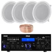 Pyle PDA6BU Bluetooth Radio Receiver, 8'' 250W In-Ceiling Speaker (QTY 4) w/Wire
