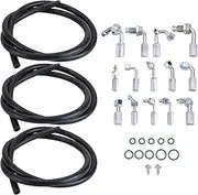 A/C Hose & Fitting Kit,Universal A/C Air Conditioning Extended Length Hoses & Fittings & O-rings Kit with AN6/AN8/AN10 Straight & 90° Fittings
