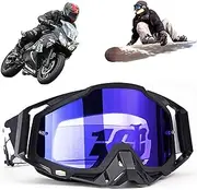 Motocross Goggles Windproof Dustproof Motocross Goggles Ski Goggles Dirt Bike Cross Goggles Anti Fog UV Ski Goggles Off Road Racing Driving Glasses for Cycling Cross Country Racing ATV UTV Black/Blue