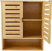 ILWorkTLs 3 Tier Bathroom Wall Mounted Storage Cabinet,Bamboo Wall Cabinet,Double Door Wall Mount Medicine Cabinet