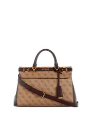 GUESS Women's Brown Latte Logo Sestri Luxury Satchel Bag
